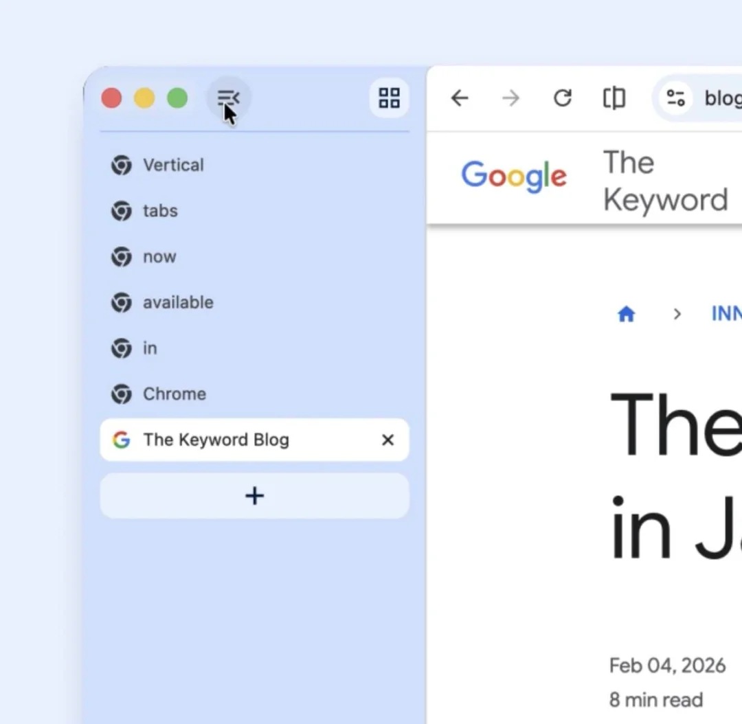 Vertikální lišta záložek Chrome